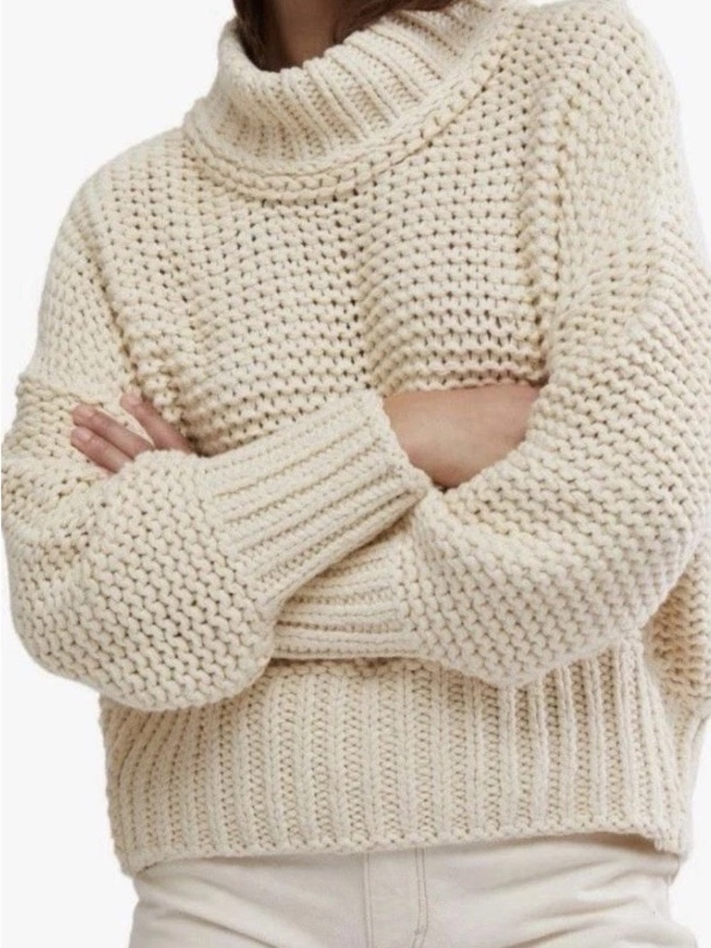 Free People Cream Chunky Turtleneck Sweater